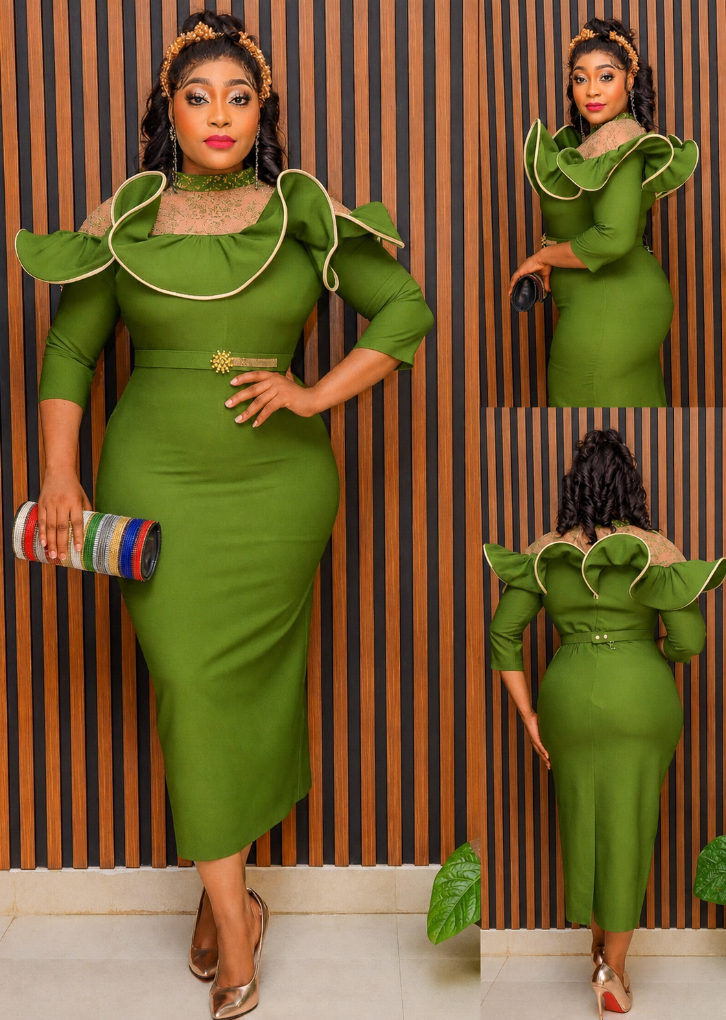Olive Green Statement Midi Dress