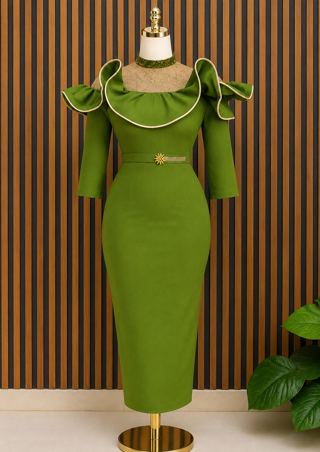 Olive Green Statement Midi Dress