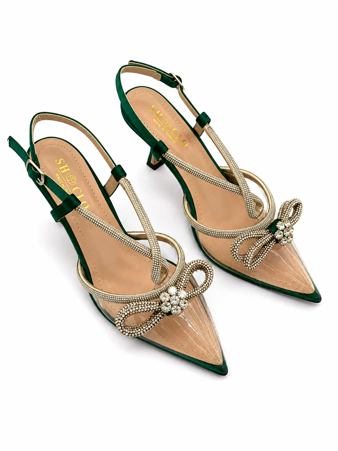 Emerald Green Crystal Bow Heels