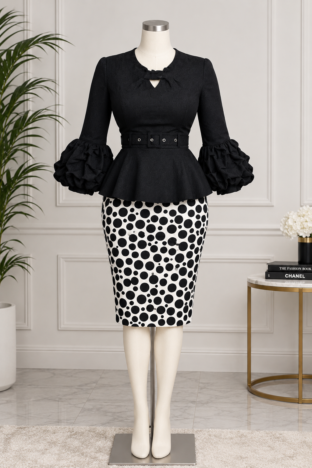 Black & White Polka Dot Peplum Set