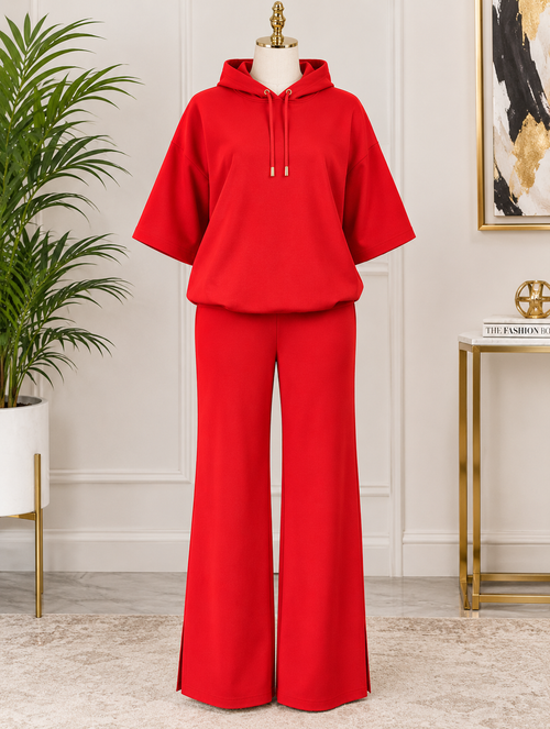 Red Statement Hoodie & Wide-Leg Pant Set
