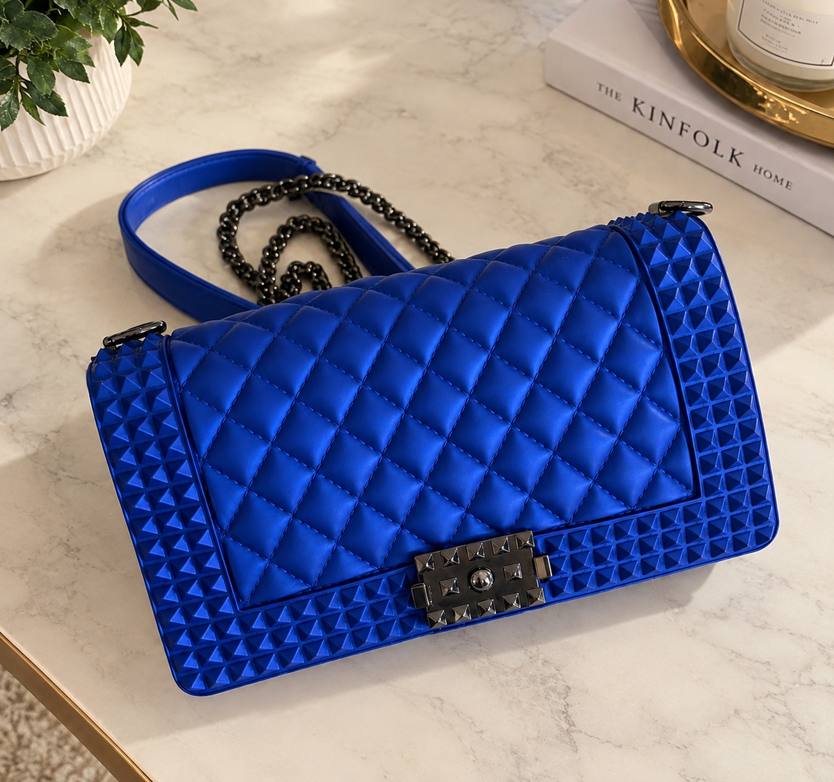 Cobalt Blue Quilted Statement Handbag