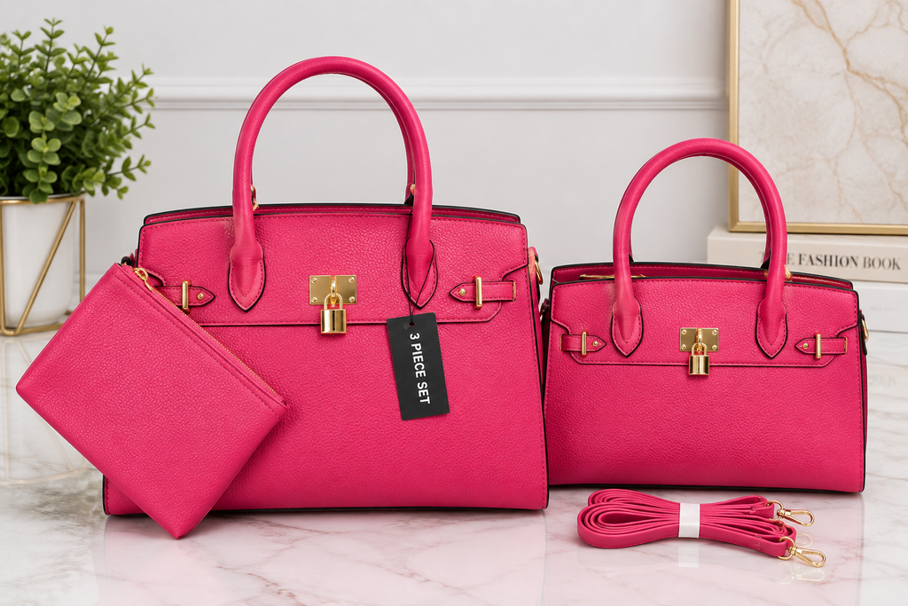 3-Piece Pink Handbag Set