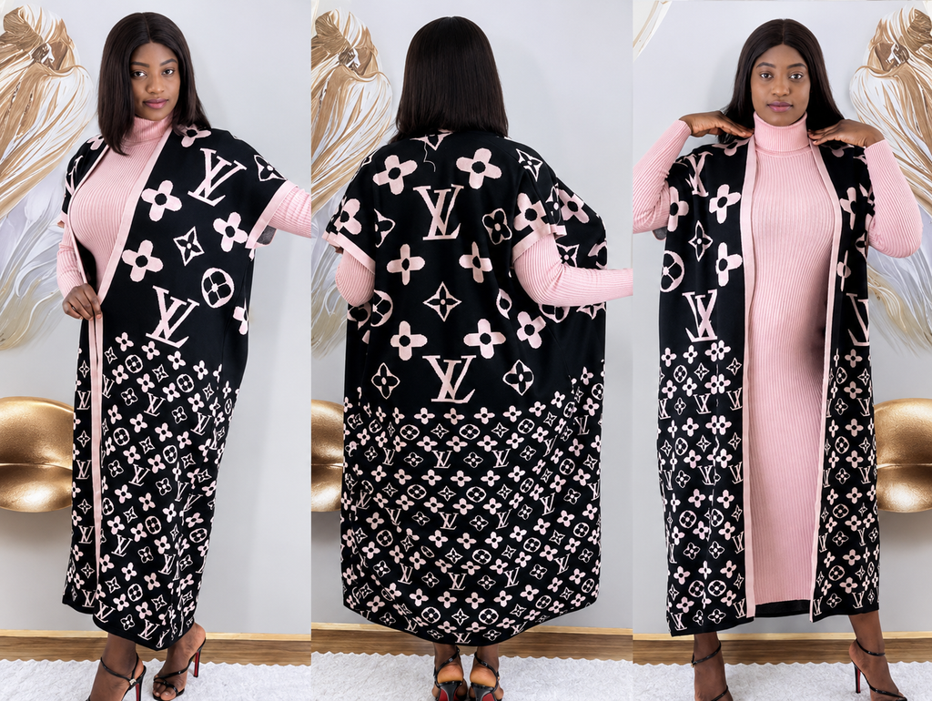 2-Piece Turtle Neck Monogram Knit Dress & Cardigan Set (No Belt.)