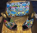 Vibrant Multi-Color Faux Snakeskin Statement Set – Peep-Toe Mules & Matching Foldover Clutch
